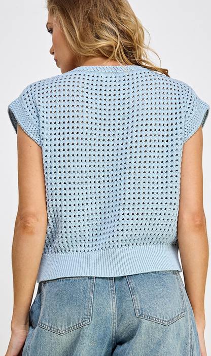 Open Weave Knit Vest Blue