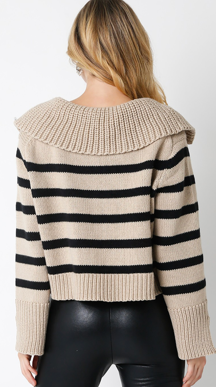 Koree Stripe Pullover Sweater Khaki/Black