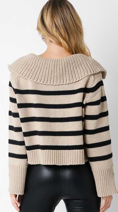 Koree Stripe Pullover Sweater Khaki/Black