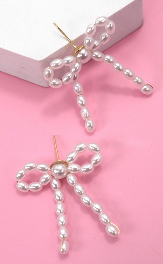 Pearl Bead Bow Studs