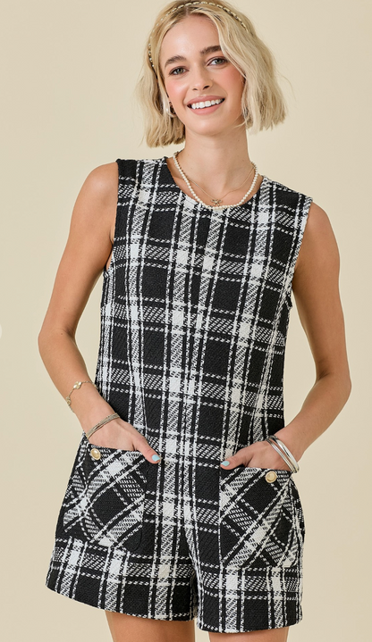 Tweed Romper w/ Pockets Black - RESTOCK