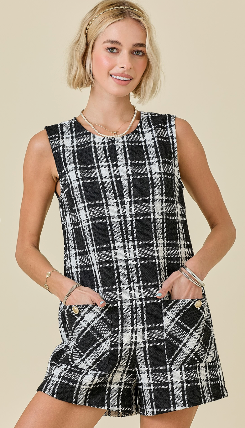 Tweed Romper w/ Pockets Black - RESTOCK