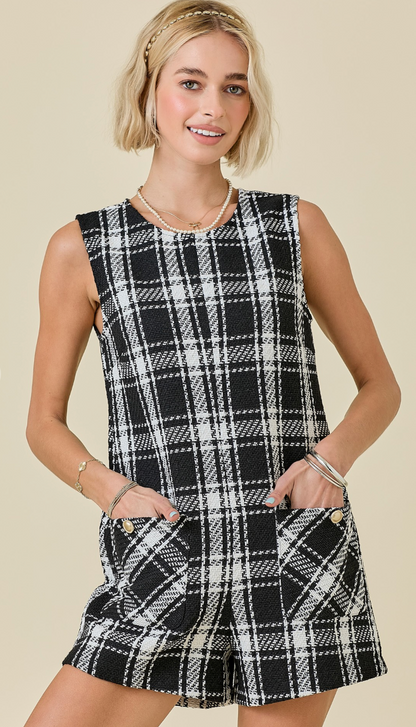 Tweed Romper w/ Pockets Black - RESTOCK