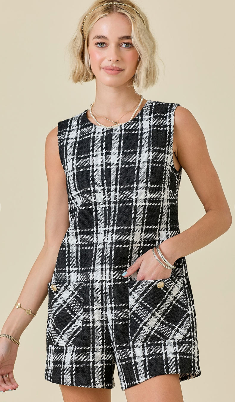 Tweed Romper w/ Pockets Black - RESTOCK