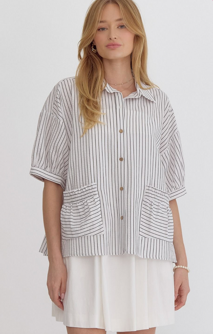 Textured Stripe Blouse White