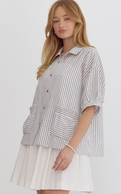 Textured Stripe Blouse White