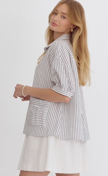 Textured Stripe Blouse White