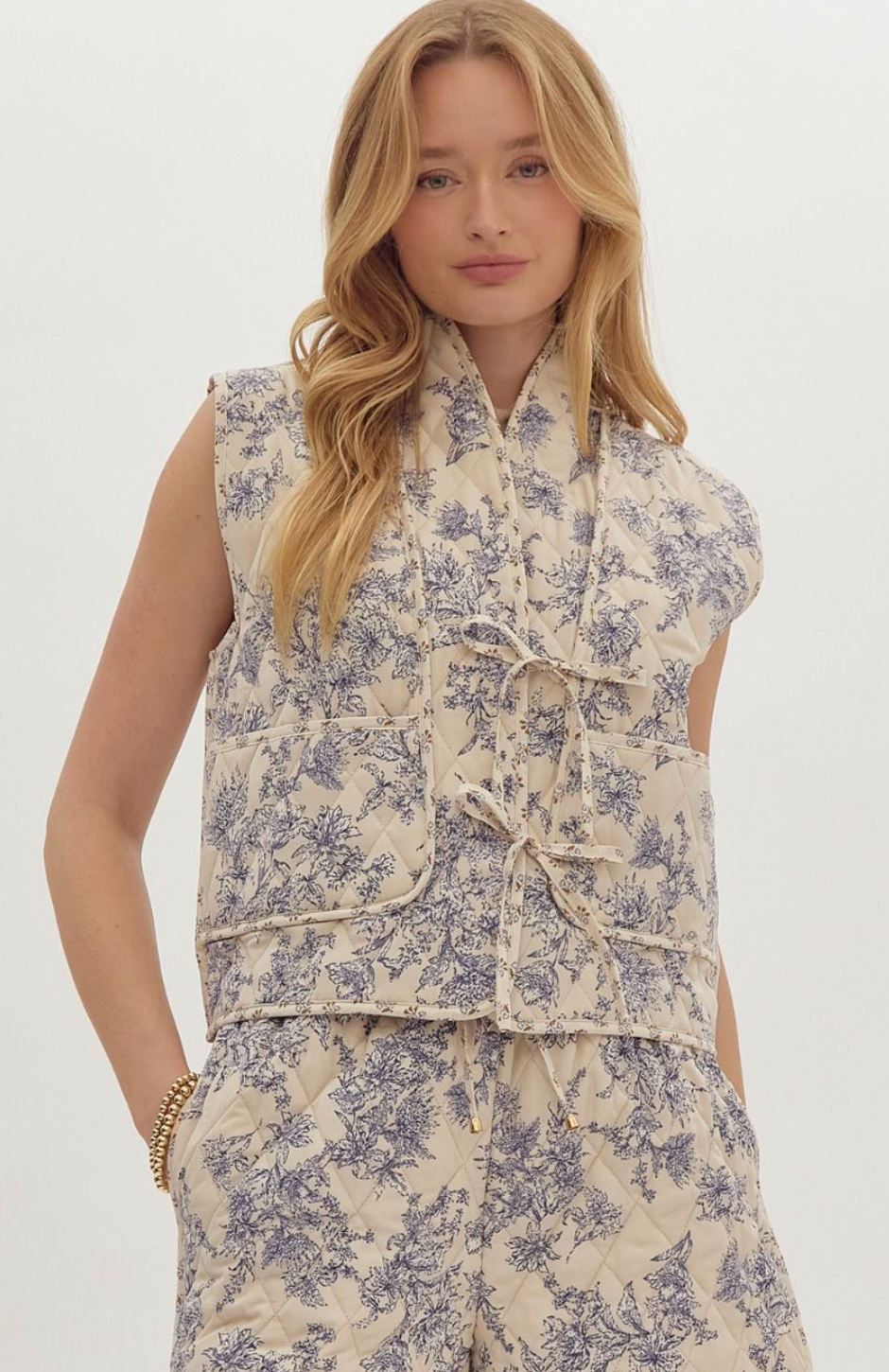 Blue Floral Quilted Vest