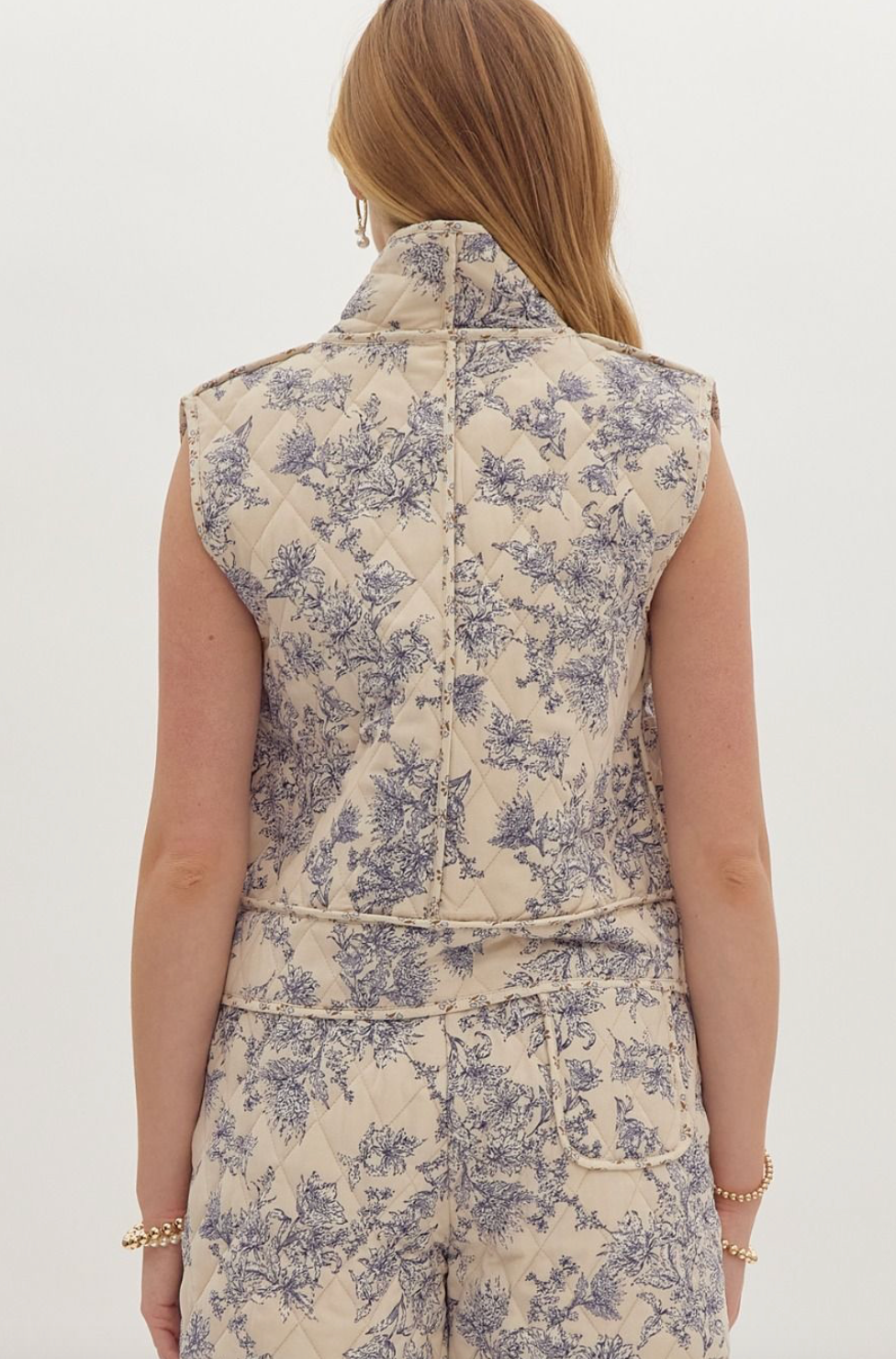 Blue Floral Quilted Vest