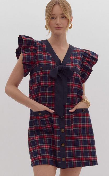 Classic Plaid Bow Tie Shift Dress