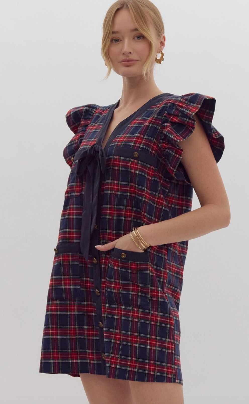 Classic Plaid Bow Tie Shift Dress