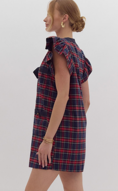 Classic Plaid Bow Tie Shift Dress