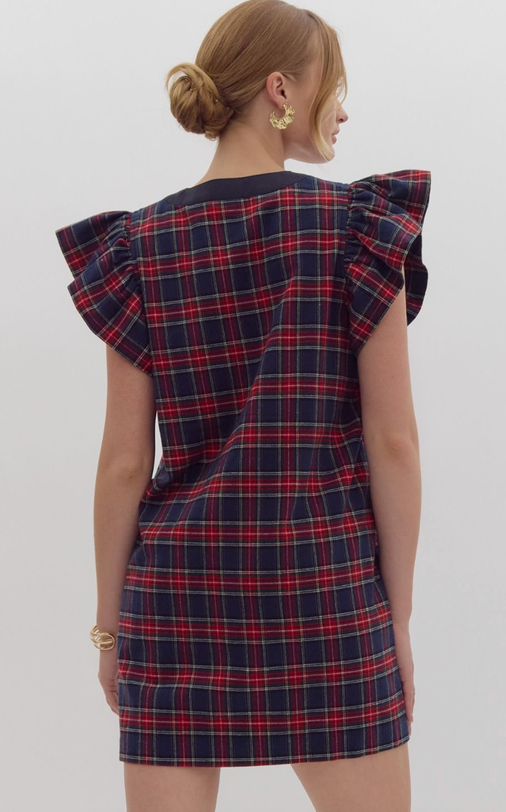 Classic Plaid Bow Tie Shift Dress