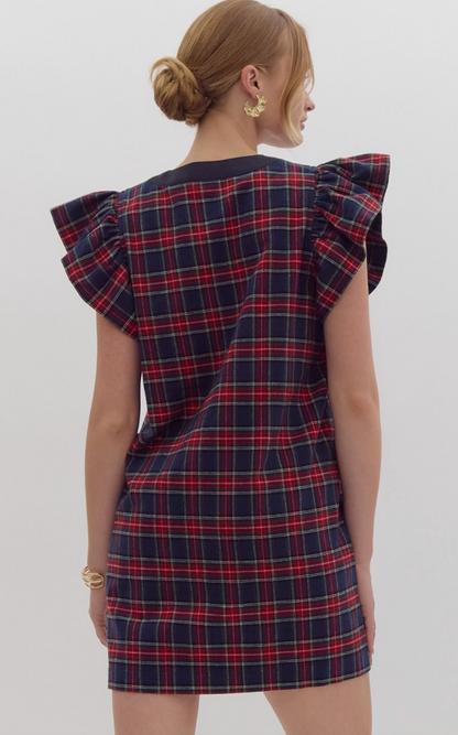 Classic Plaid Bow Tie Shift Dress