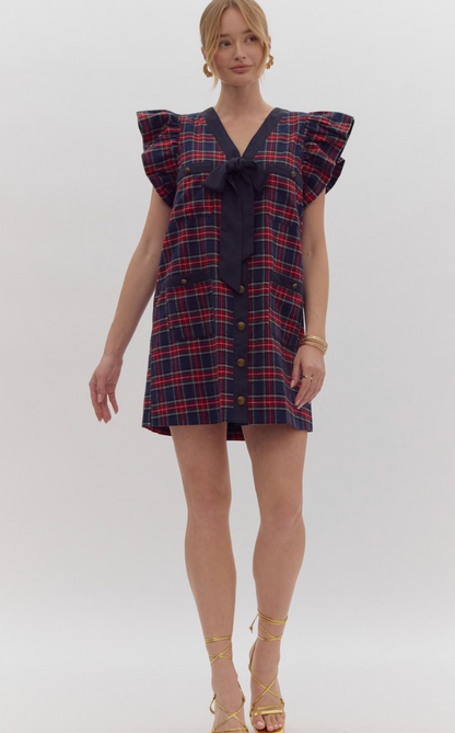 Classic Plaid Bow Tie Shift Dress