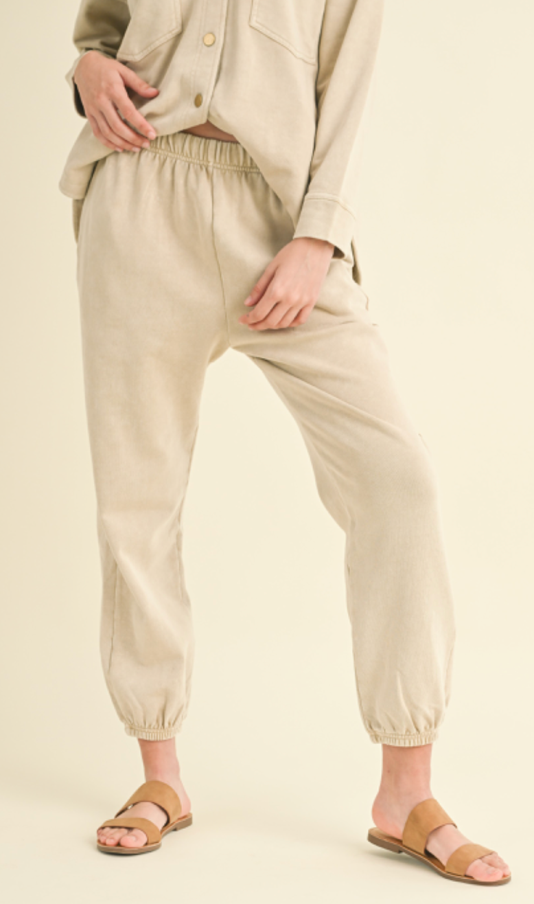 Tan Dye Washed Jogger Pants