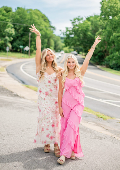 Long Floral Flutter Dress