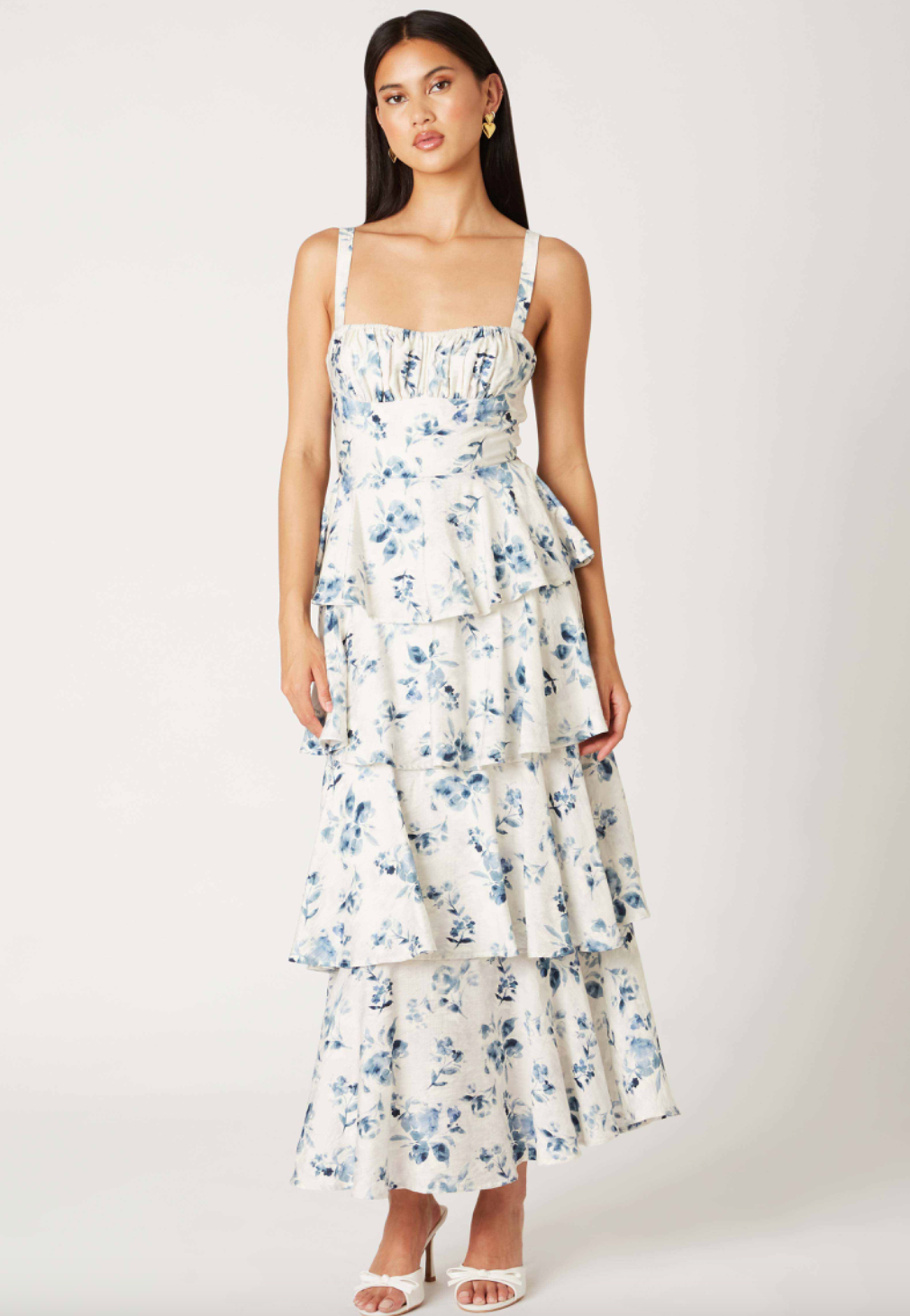 Ivory & Navy Floral Tiered Dress