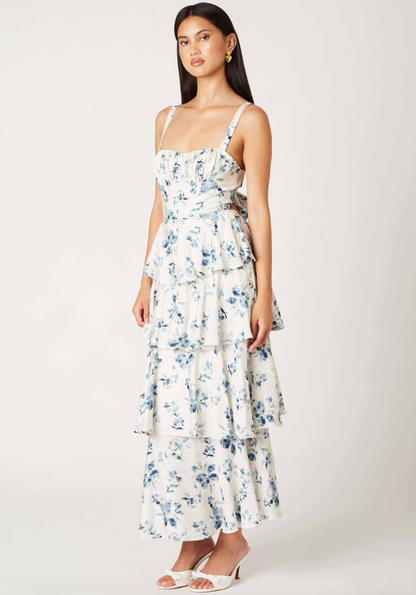 Ivory & Navy Floral Tiered Dress