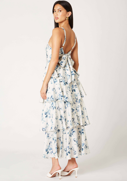 Ivory & Navy Floral Tiered Dress