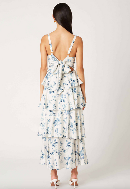 Ivory & Navy Floral Tiered Dress