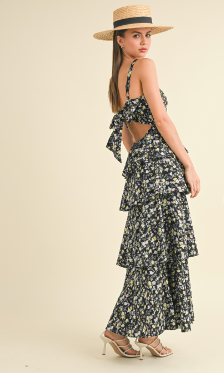 Melissa Floral Tiered Maxi Dress Black