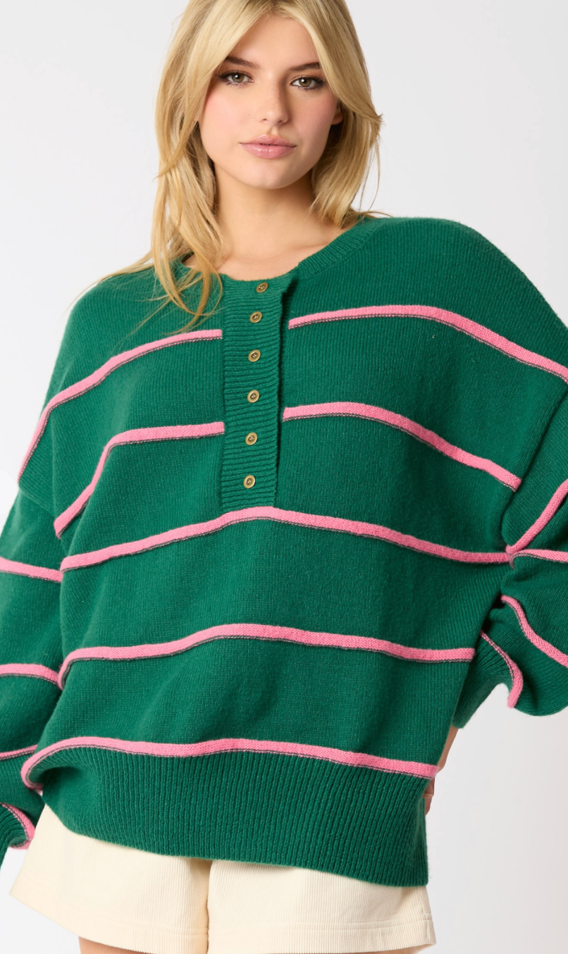 Green/Pink 3D Lines Sweater