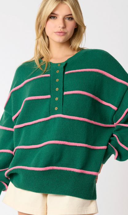 Green/Pink 3D Lines Sweater