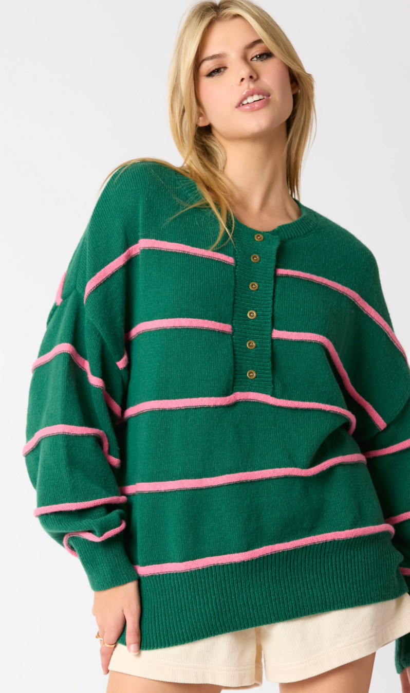 Green/Pink 3D Lines Sweater