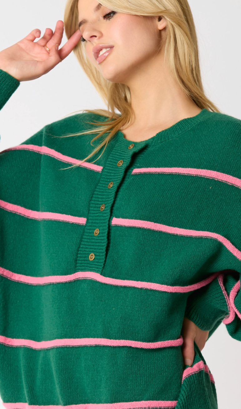 Green/Pink 3D Lines Sweater