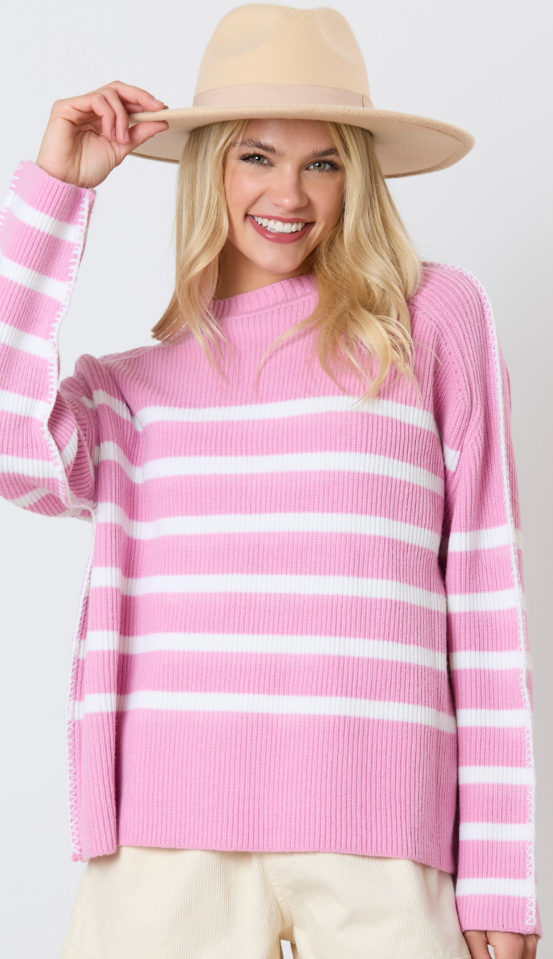 Pink Raglan Stripe Sweater