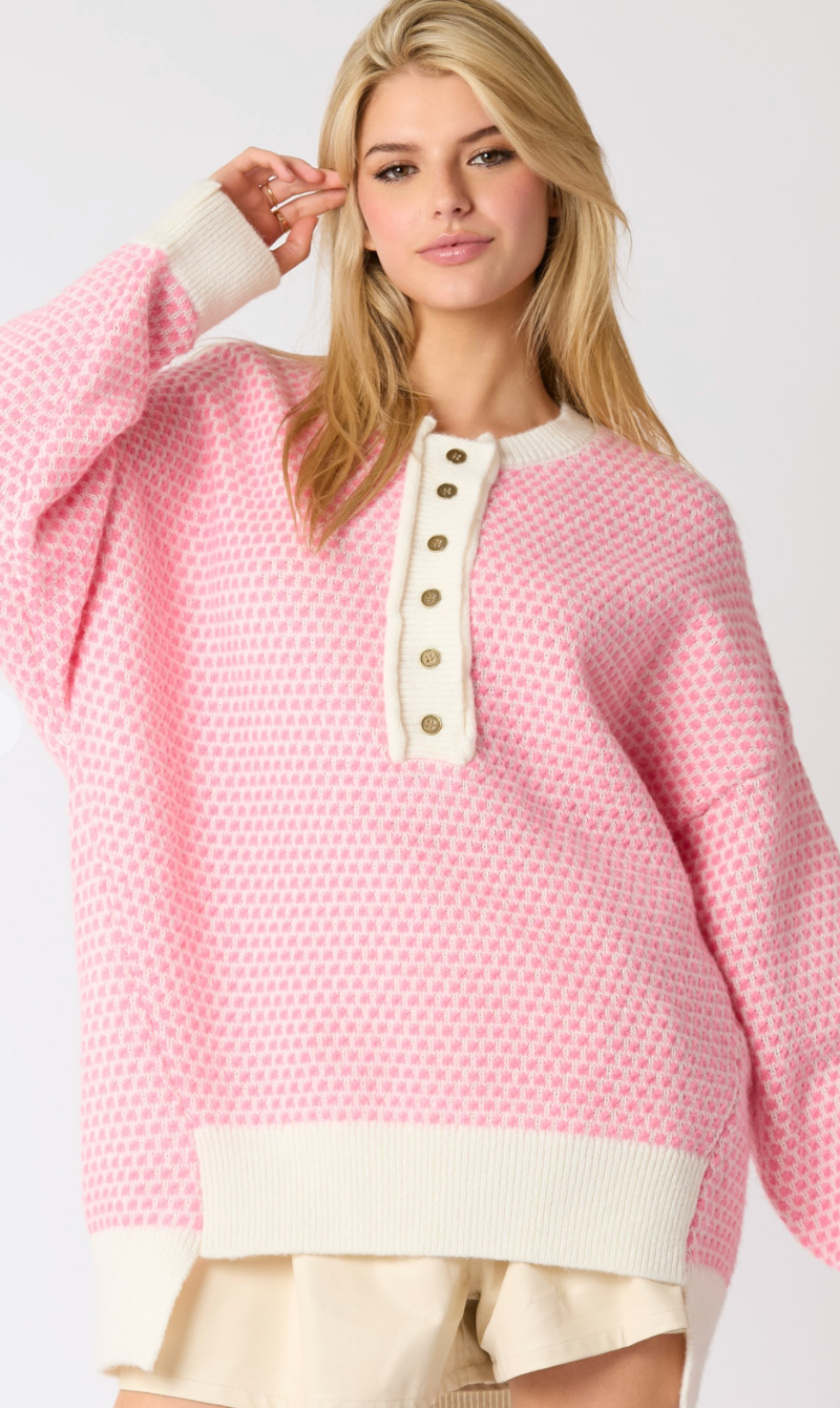 Oversized Stripe Sweater Pink/White