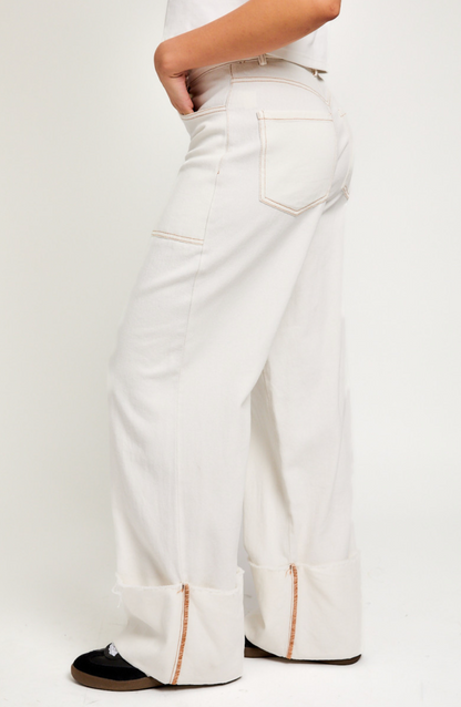 High Waist Cuff Jeans White Wash