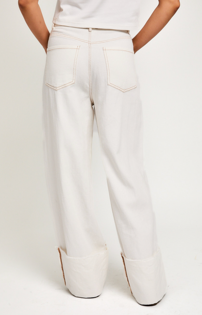 High Waist Cuff Jeans White Wash