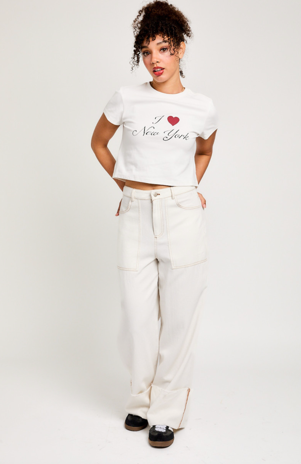 High Waist Cuff Jeans White Wash