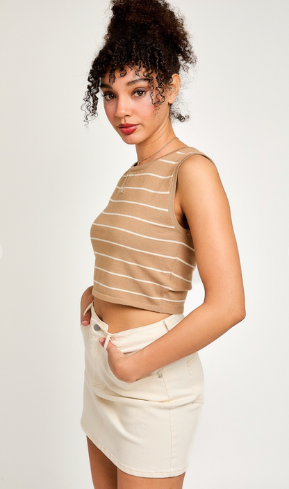 Stripe Sweater Tank Tan