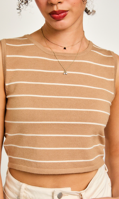 Stripe Sweater Tank Tan