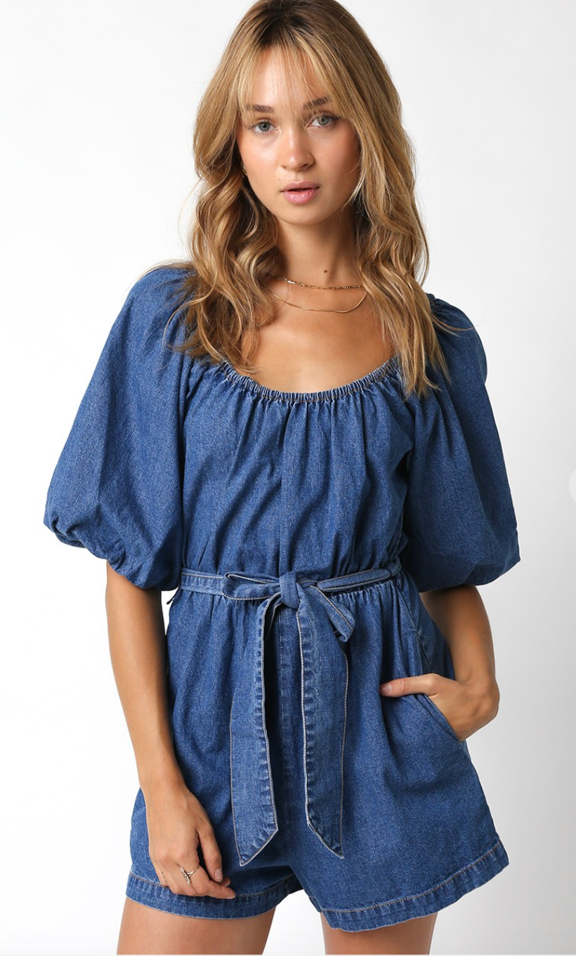 Mel Denim Belted Romper