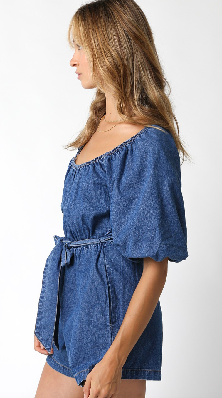 Mel Denim Belted Romper