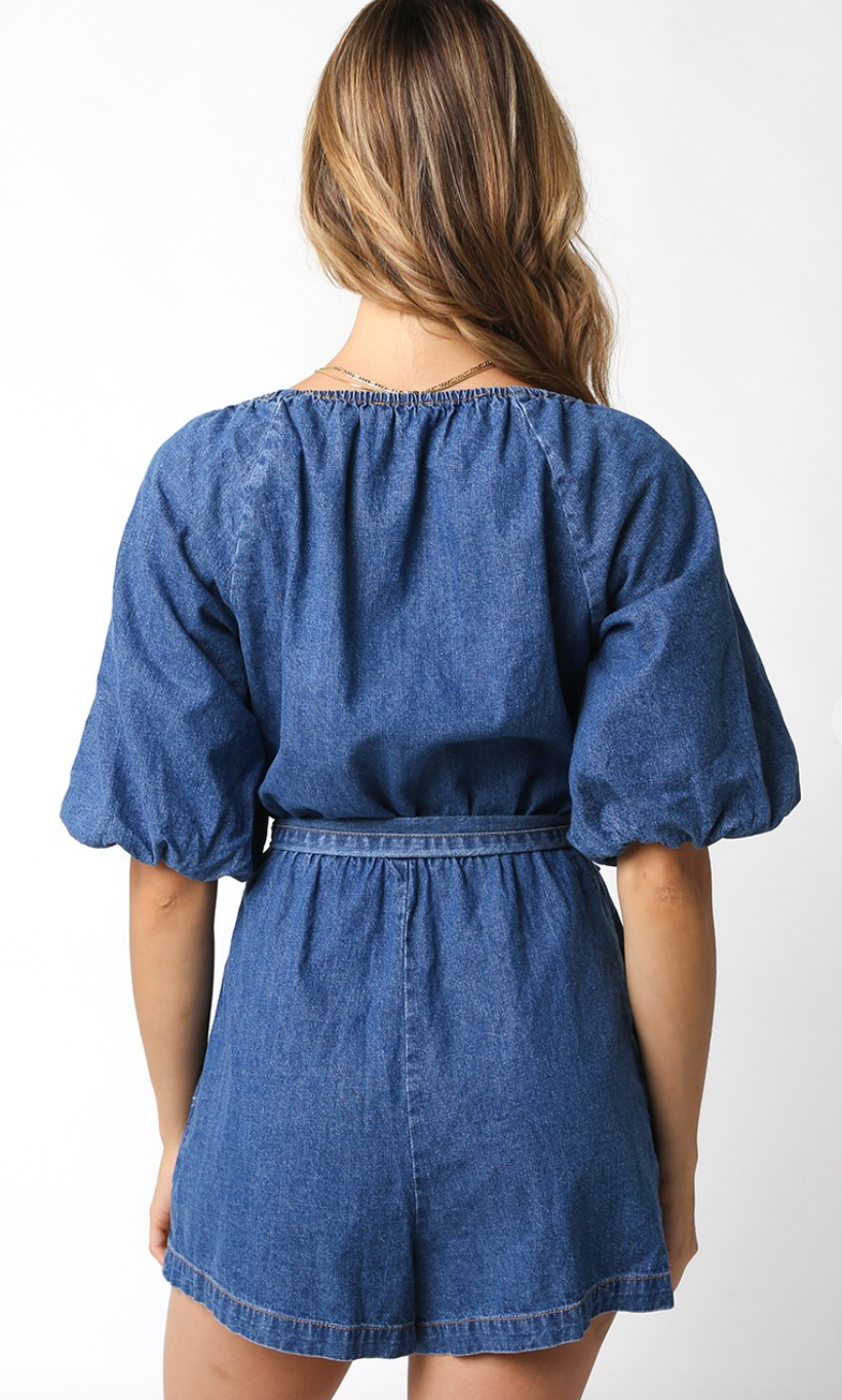 Mel Denim Belted Romper