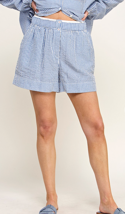 Blue Seersucker Shirt & Shorts Set of 2