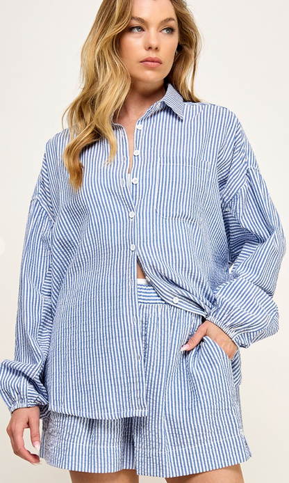 Blue Seersucker Shirt & Shorts Set of 2