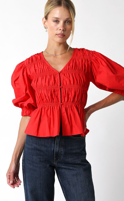 Heidi Puff Sleeve Top Red