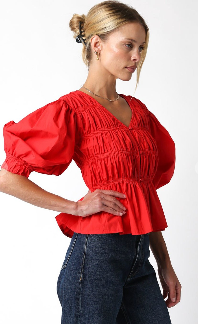 Heidi Puff Sleeve Top Red