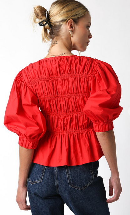 Heidi Puff Sleeve Top Red