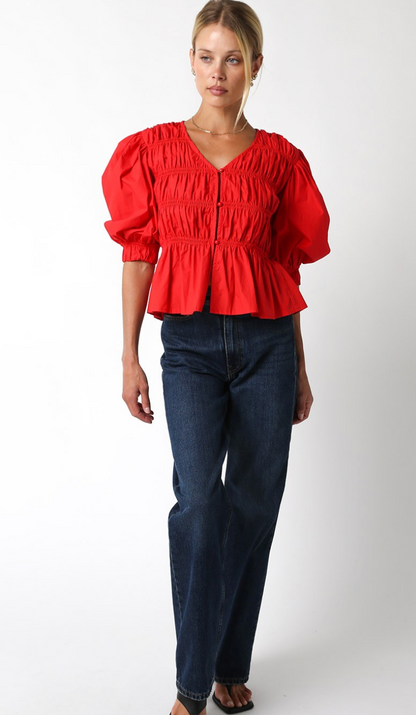 Heidi Puff Sleeve Top Red