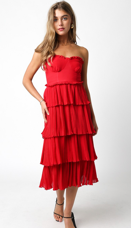 Val Strapless Ruffle Tier Dress Red