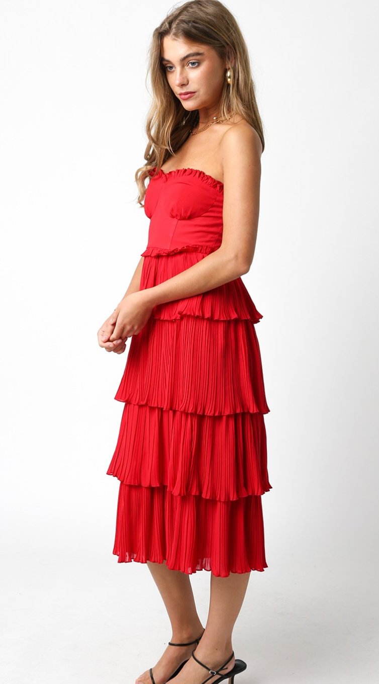 Val Strapless Ruffle Tier Dress Red