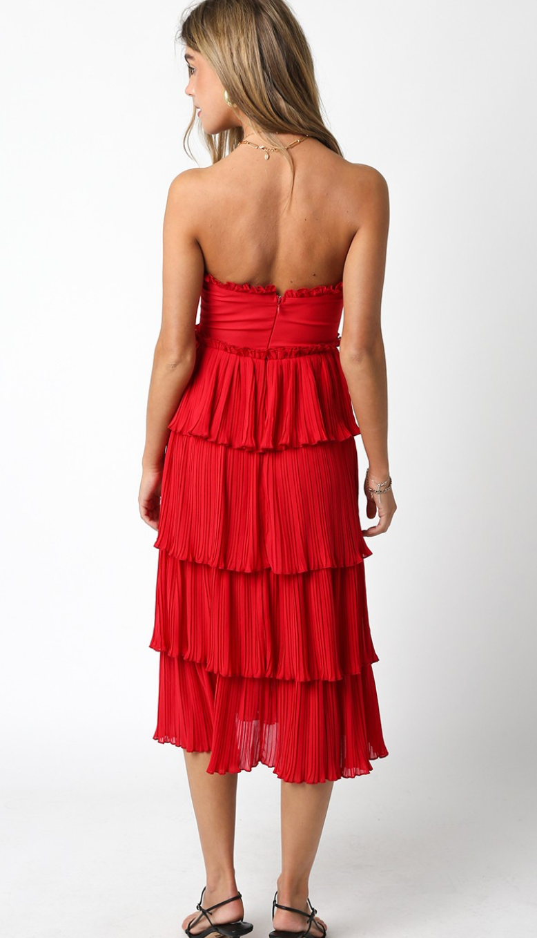 Val Strapless Ruffle Tier Dress Red