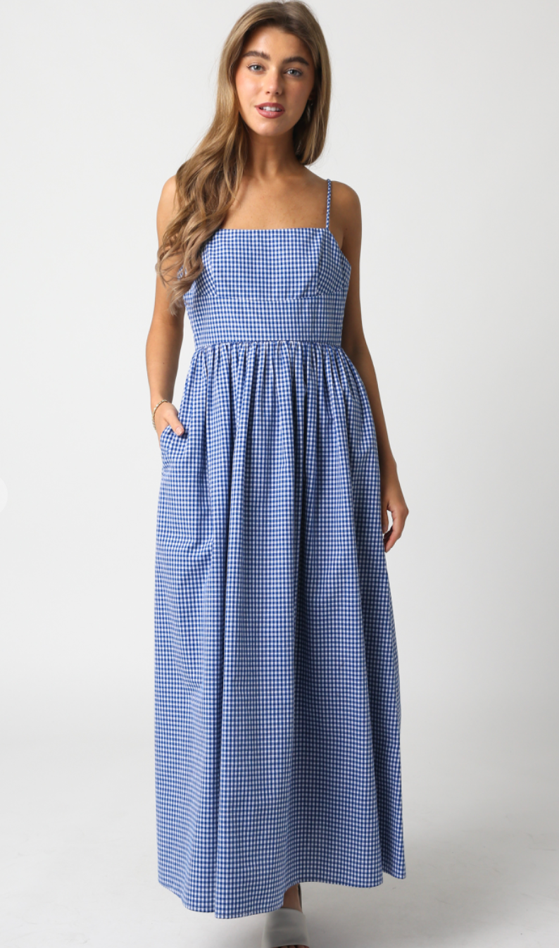 Shelby Blue Gingham Maxi Dress